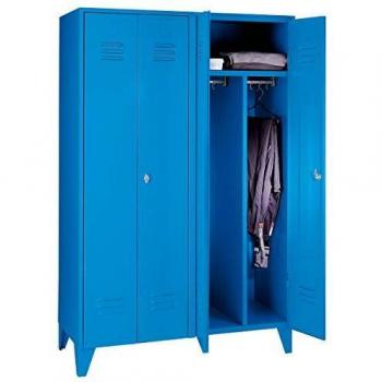 Taquilla de acero Wolf 979381 con patas, 2 compartimentos, puertas de pared completa, ancho de compartimento 600 mm, color azul claro