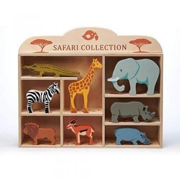 Wooden Safari Animal Set - 9 Piece Multicolor Collection by Tender Leaf Toys