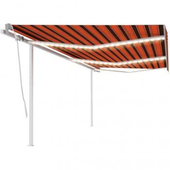 Toldo manual retráctil 6x3,5 m con LED naranja y marrón