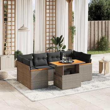 7-Piece Grey Poly Rattan Garden Sofa Set with Cushions