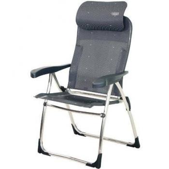 Silla Plegable Crespo Compact Retráctil con Respaldo Alto y Cabecero Stabielo - Estructura de Aluminio, Color Antracita, 7 Posiciones Ajustables, Funda de Poliéster con Revestimiento PVC, Carga Máxima 110 kg