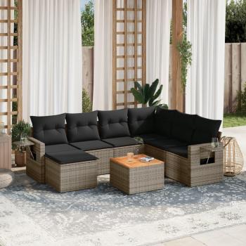 Sofá de jardín de 8 piezas con almohadas grises en Polyrattan