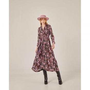 Niza - Vestido largo camisero con estampado floral y cinturón ajustable