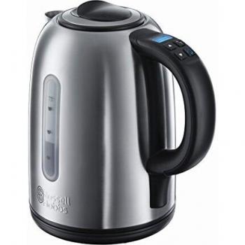 Russell Hobbs Hervidor de Agua Eléctrico Buckingham - 1,7 litros, 2400 W, Ebullición Silenciosa, Filtro Extraíble, Base de 360°, Pantalla LCD, Indicador Nivel de Agua, Inox., Plata - 21040-70