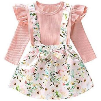 Borlai Conjunto de ropa de moda para niñas pequeñas de 1 a 6 años + falda de tirantes floral para niñas, 2 unidades, rosa, 5-6 Años