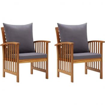 Solid Acacia Wood Garden Chairs with Cushions - Set of 2