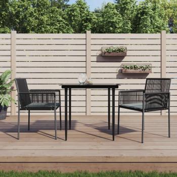 Black Poly Rattan Garden Chairs with Cushions, Set of 2, 54x60.5x83.5 cm