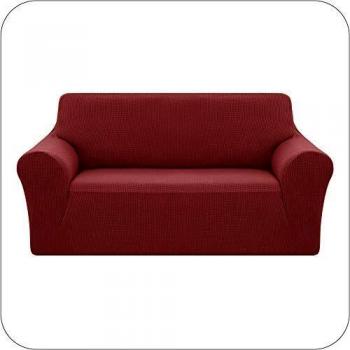 UMI. by Amazon Funda Elastica para Sofa Ajustable 2 Plazas Rojo Vino