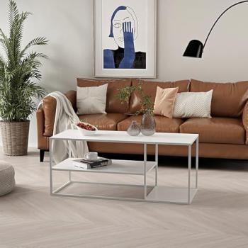 Mesa de Centro Solund Industrial con 2 Estantes de Acero Blanco Mate 120x50x50 cm