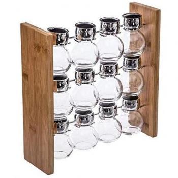 Soporte para especias de bambú con 12 frascos de vidrio - 28,9 x 9 x 28,9 cm - Marrón