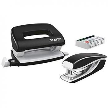 Set Mini Grapadora y Perforador Leitz WOW NeXXt, Negro Metalizado, 10 Hojas