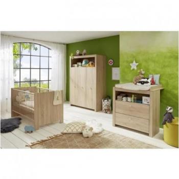 Cámara de bebé Olivia Sonoma Completa: Cama 70x140 cm + Commode + Armario - Roble Natural