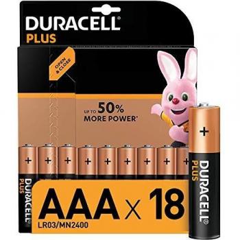 Duracell Plus AAA LR03 MN2400 - Pilas Alcalinas, Paquete de 18 con Apertura Simplificada, 1.5 Voltios, el Embalaje Puede Variar