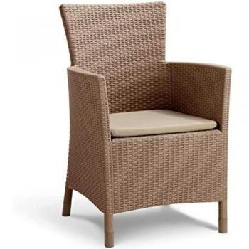 Keter Iowa Sillón de exterior e interior con cojín incluido, Capuchino