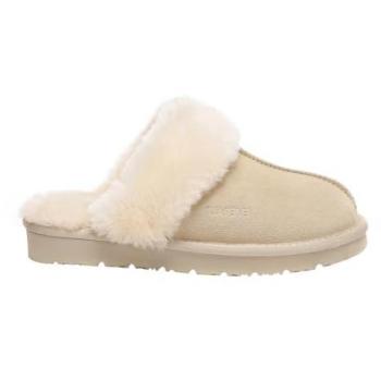 Women’s Warm Sand Suede Raven Slippers - Sheepskin Mule, Size EU 37