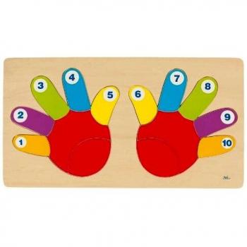 Puzzle de Madera Las Manos - Goki, 10 Piezas para Contar y Ensamblar