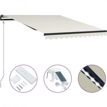 Toldo retráctil sensor de viento y LED color crema 300x250 cm