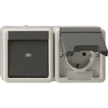 Gira 417730 Combination Switch/Schuko Socket Outlet Horizontal IP44 Gray