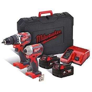 Milwaukee Pack Destornillador M18 - Destornillador de impacto M18-2 Baterías 5.0Ah - 1 Cargador 4933464718, Neutro