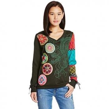 Desigual TS_V Japan, Maglia a Maniche Lunghe para Mujer, Verde