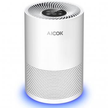 Aicok Purificador de Aire, Filtro HEPA, Bajo Decibelio, Eliminar el Bacterias, Polen, Polvo, Humo del Cigarrillo y Olor a Cocina, Purificador de Aire para Hogar