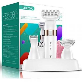 VOYOR Electric Lady Shaver Wet and Dry Rechargeable Bikini Trimmer Women Electric Razor for Women, 5-in-1 Hair Remover for Legs Armpits Bikini Cordless Waterproof Portable ES500
