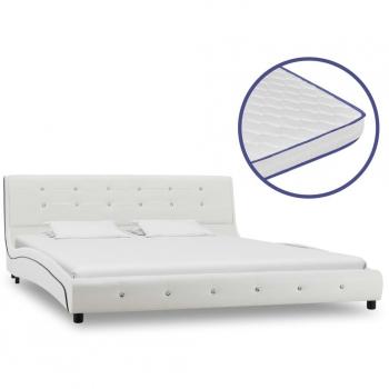 Cama con colchón de espuma de memoria en cuero sintético blanco 160x200 cm