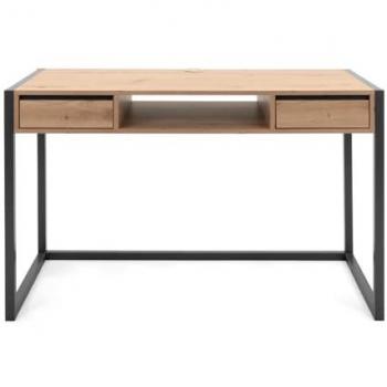 Escritorio industrial KOTOR de madera y metal con 2 cajones y nicho, acabado roble artesanal y antracita