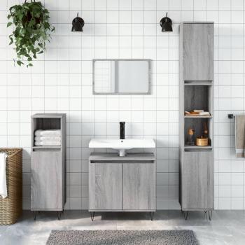 Set de muebles de baño 3 piezas gris Sonoma madera contrachapada multicapa