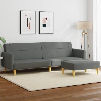 Sofá cama de 2 plazas con reposapiés y taburete en tela gris oscuro Vidaxl