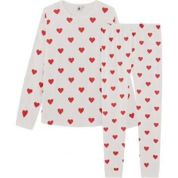 Pijama de manga larga para niña Petit Bateau de algodón orgánico con estampado de corazones