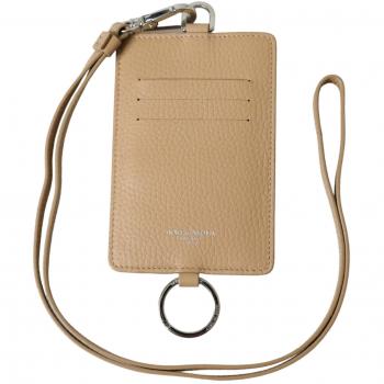 Dolce & Gabbana Beige Calf Leather Lanyard Logo Card Holder Wallet