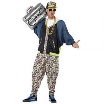 Smiffys-43198 Disfraz de Hip Hop años 80, Estampado, con Chaqueta, pantalón y Sombrero, Color, Tamaño único