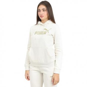 Puma ESS+ Glitter Logo Hoodie Women's XS White/Gold