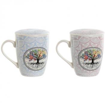 Taza con Filtro para Infusiones Home ESPRIT Azul Rosa 340 ml (2 Unidades)