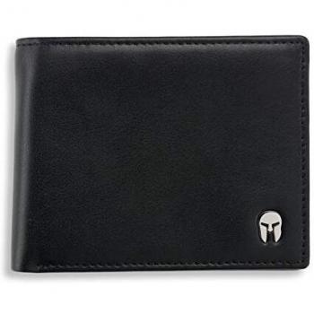 SPARTANO Cartera de Hombre de Piel auténtica con protección RFID, 11 Ranuras para Tarjetas de crédito, 1 Bolsillo para Monedas, 2 Compartimentos para Billetes, 3 Bolsillos internos - Zeus