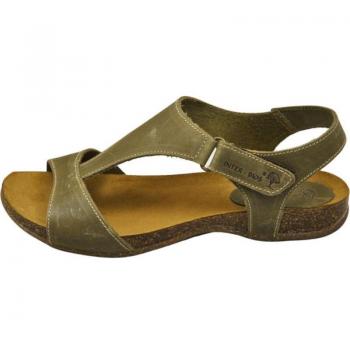 Sandalias de piel bio para mujer Inter-Bios, modelo para caminar y tiempo libre, color verde con suela de corcho kaki