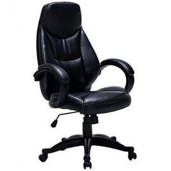 VIVA OFFICE Silla ejecutiva de cuero auténtico, con respaldo alto, giratoria con reposacabezas y reposabrazos acolchados, Negro
