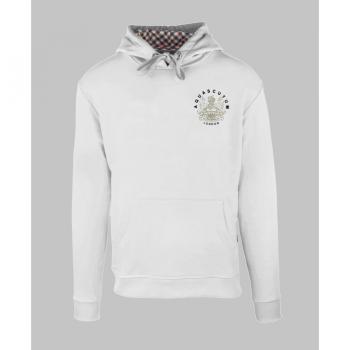 Aquascutum Men's Aldis Emblem Logo White Hoodie - Size Small