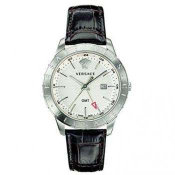 Versace Univers Men's GMT Watch - Brown Leather & Silver Steel, 43mm