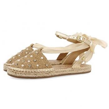 Gioseppo Sandalias Espadrille Oro Rosado Niña Aisey con Perlas y Tachuelas