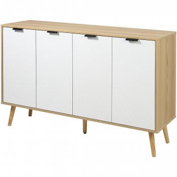 HOMCOM Aparador de Cocina Moderno con Estantes Ajustables 2 Armarios Sistema Antivuelco Blanco y Natural 120x35x77,4 cm