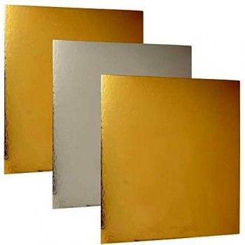 Juego de 3 Bases Cuadradas para Pasteles Oro y Plata de 30 cm