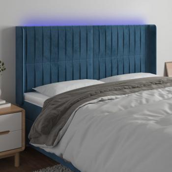 Cabecero LED de terciopelo azul oscuro 203x16x118/128 cm