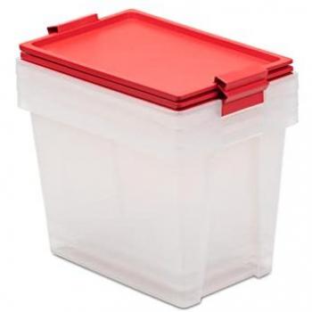 Tatay Lote 3 Cajas de Almacenaje Multiusos 15L Rojo, con Tapa, Asas, 100% Materiales Reciclados, Libre de BPA, Medidas 25 x 36 x