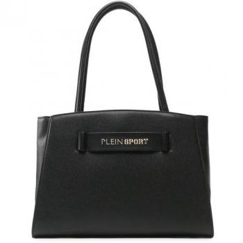Bolso de Mano de Polietileno Negro Plein Sport - Grande, Unisex, con Logo Plateado y Tres Compartimentos