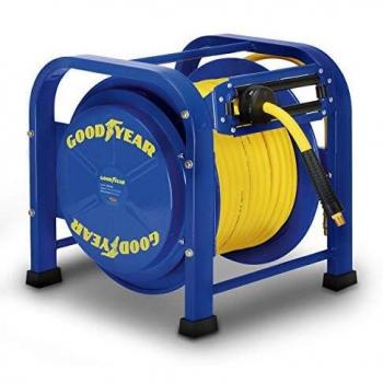 GOODYEAR Air-Hose-Reel Retractable 3/8 Inch x 100 Feet 300 Psi / 20 Bar Spring Driven Steel Elite Portable Quad Pod Heavy Duty Industrial Longest Premium Commercial Flex Hybrid Polymer