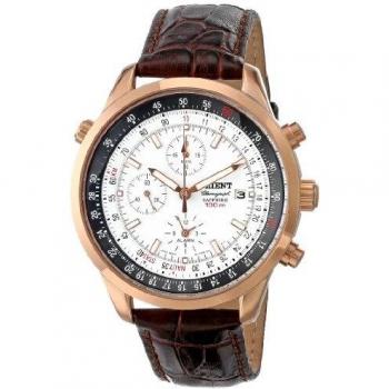 Orient Men's CTD09005W Chronograph with Rose Gold Tone with Date and Internal Rotating Ring with Slide Rule Calculator White Watch