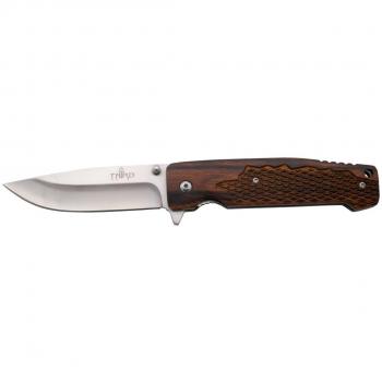 THIRD Navaja 102791, Mango de Madera, Hoja de Acero INOX 420 de 9.8 cm, con Funda de Nylon.