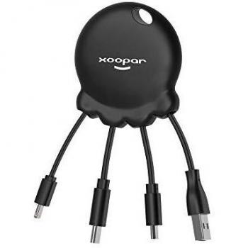 Xoopar - Octopus Booster - Powerbank + Cable Conector Multi USB - Concentrador USB 4 en 1: USB C, USB y Micro USB - Cable Cargador Universal y batería Externa de 1.000mAh- Formato Llavero